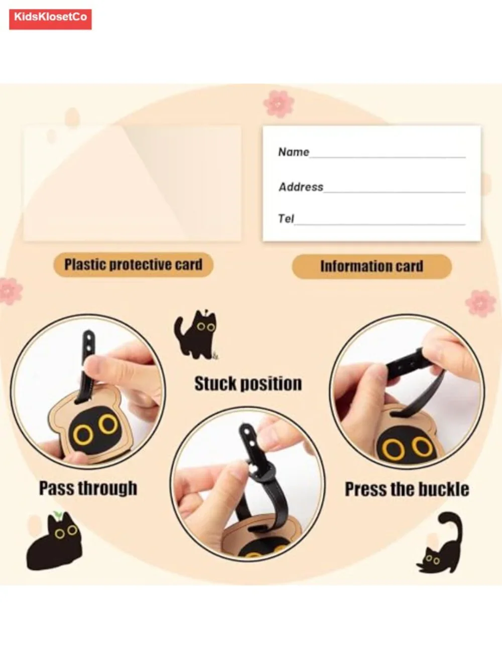 Black Cat Silicone Luggage Tags Set of 2 with ID Card Slot Travel Accessory